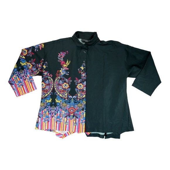 Attitudes by Renee Sateen Button Front‎ Shirt Paisley Printed Panel Size 10 - Picture 1 of 4